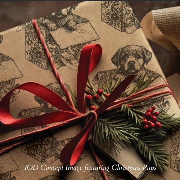 Iron Orchid Designs IOD Christmas Pups Decor Stamp 12x12 NEW RETIRED - Picture 3 of 4